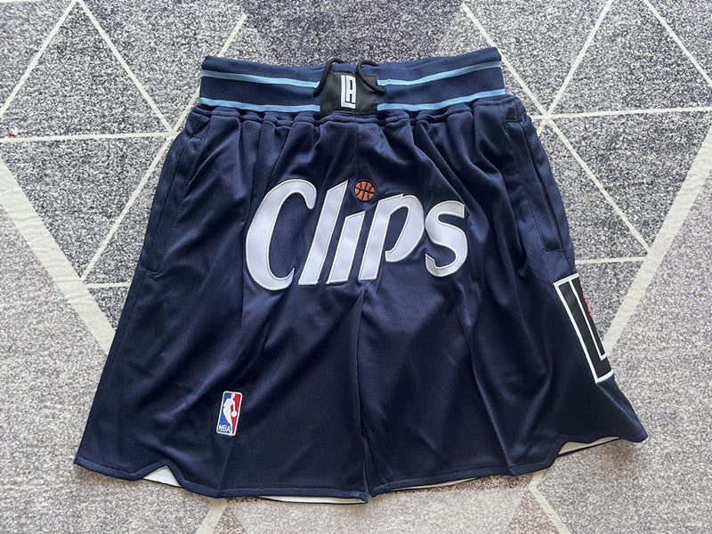Navy LA Clippers premium basketball shorts, full front view