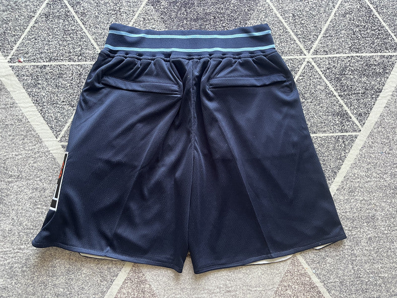 Navy LA Clippers premium basketball shorts, full back view