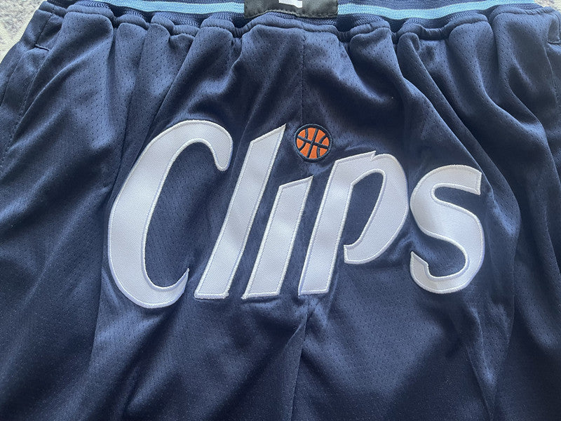 Navy LA Clippers premium basketball shorts, graphic detail