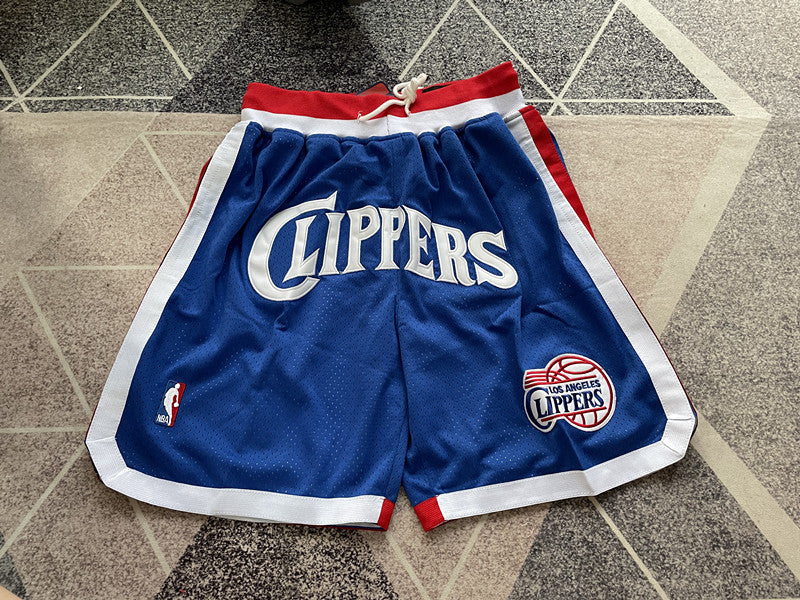 Royal Blue LA Clippers premium basketball shorts, full front view
