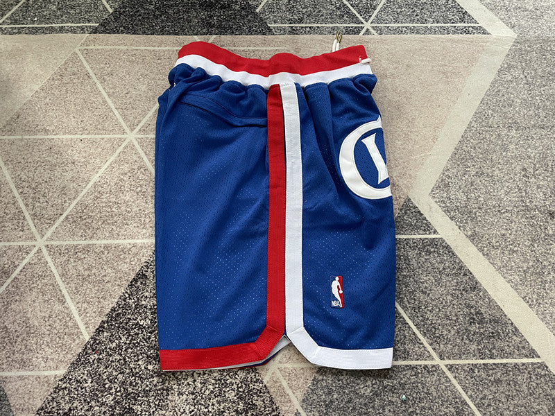 Royal Blue LA Clippers premium basketball shorts, side panel detail
