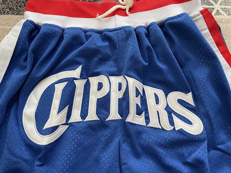 Royal Blue LA Clippers premium basketball shorts, graphic detail