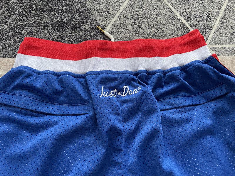 Royal Blue LA Clippers premium basketball shorts, waistband and label detail