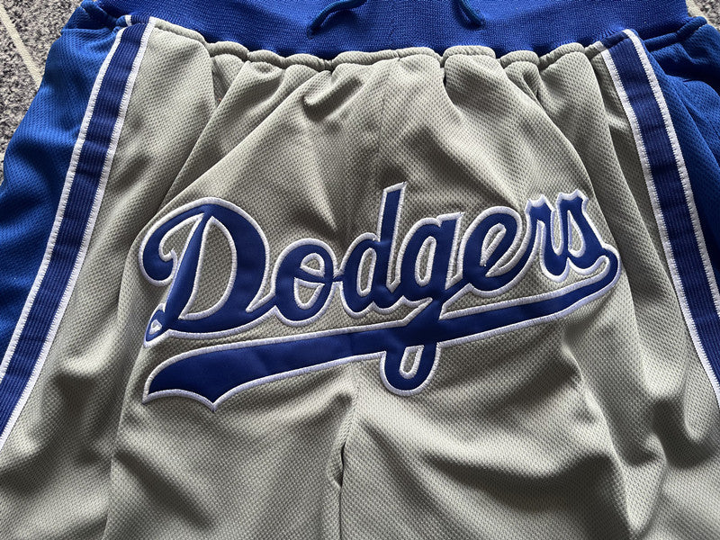 Gray LA Dodgers premium basketball shorts, graphic detail