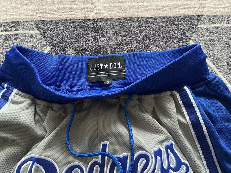Gray LA Dodgers premium basketball shorts, waistband and label detail