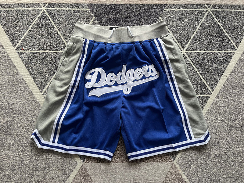 Royal Blue and Gray LA Dodgers premium basketball shorts, full front view