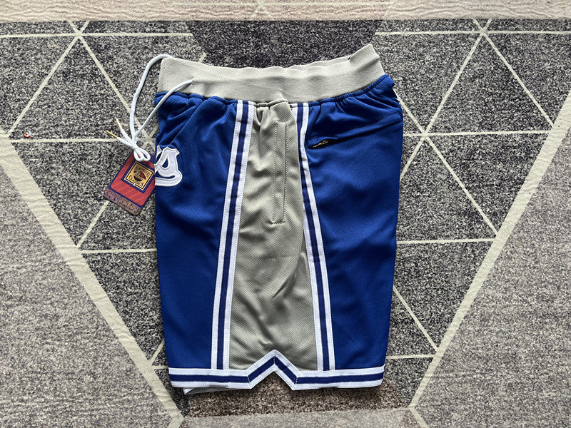 Royal Blue and Gray LA Dodgers premium basketball shorts, side panel detail