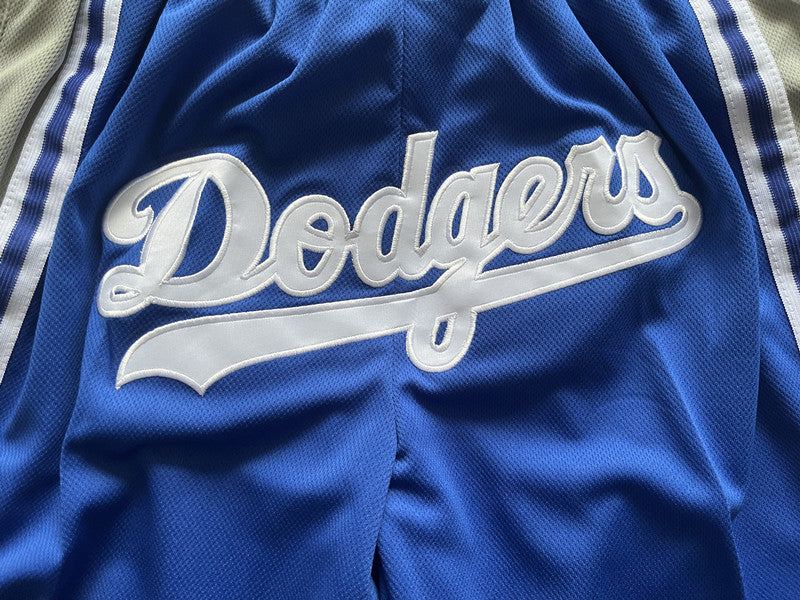 Royal Blue and Gray LA Dodgers premium basketball shorts, graphic detail