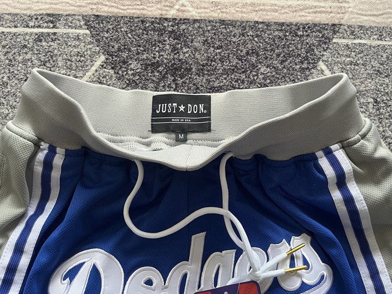 Royal Blue and Gray LA Dodgers premium basketball shorts, waistband and label detail