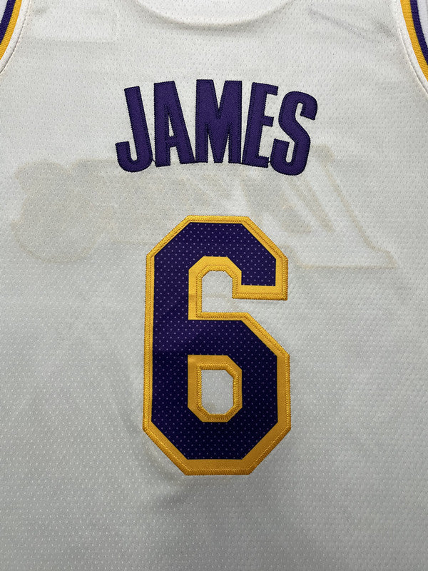 White LA Lakers basketball jersey, back lettering and number detail
