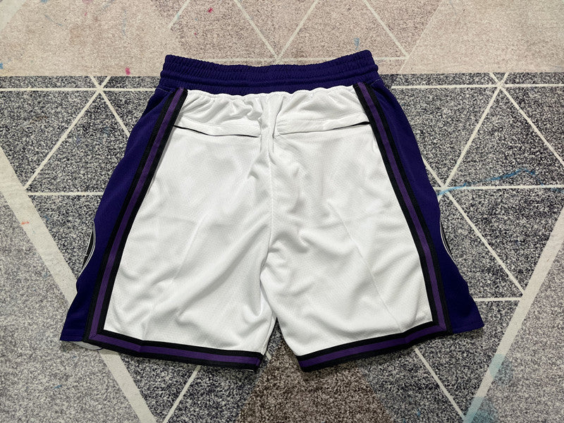White LA Lakers premium basketball shorts, full back view