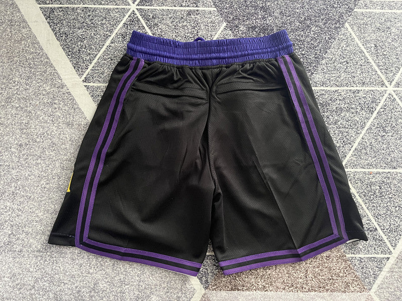 Black LA Lakers premium basketball shorts, full back view