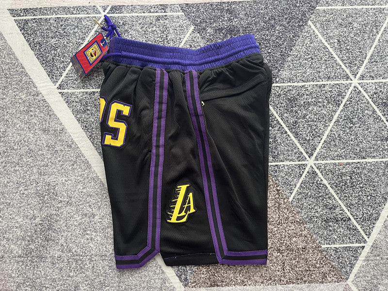 Black LA Lakers premium basketball shorts, waistband and label detail