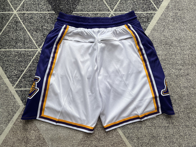 White LA Lakers premium basketball shorts, full back view