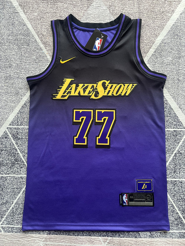 Purple LA Lakers basketball jersey, full front view