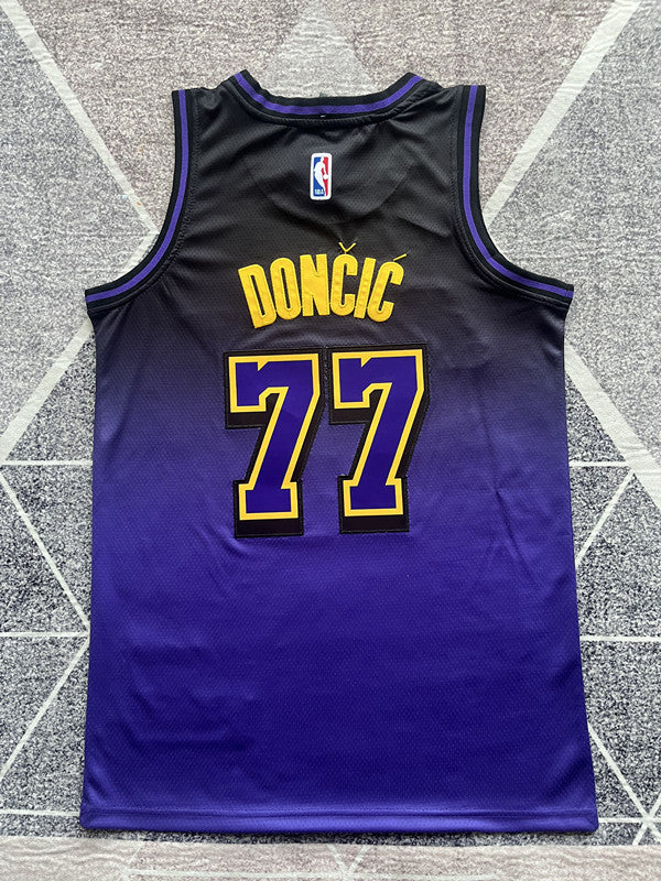 Purple LA Lakers basketball jersey, full back view
