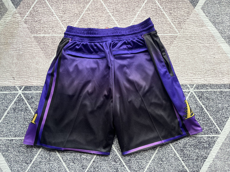 Purple LA Lakers premium basketball shorts, full back view