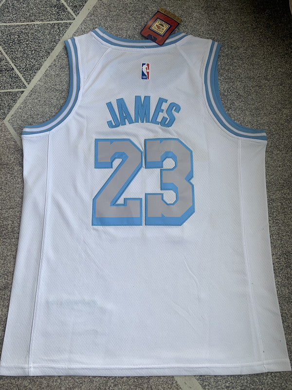 Multi-color LA Lakers basketball jersey, full back view