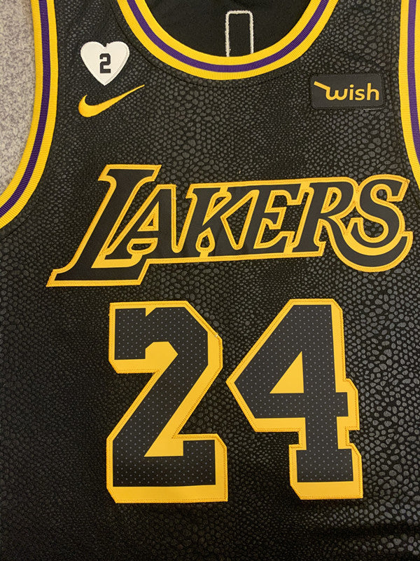 Multi-color LA Lakers basketball jersey, front graphic detail