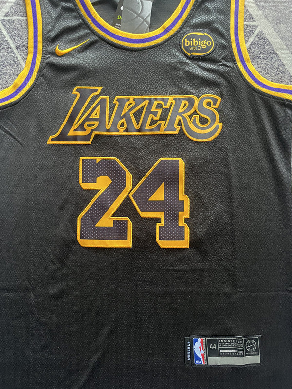 Multi-color LA Lakers basketball jersey, front graphic detail