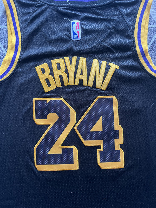 Multi-color LA Lakers basketball jersey, back lettering and number detail