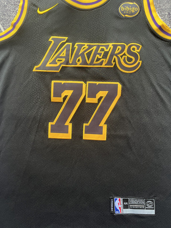 Multi-color LA Lakers basketball jersey, front graphic detail