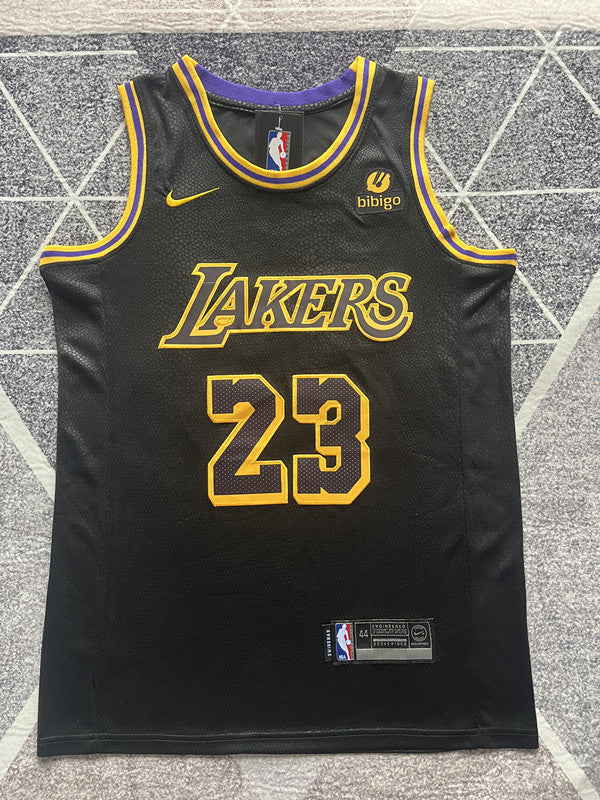 Black LA Lakers basketball jersey, full front view
