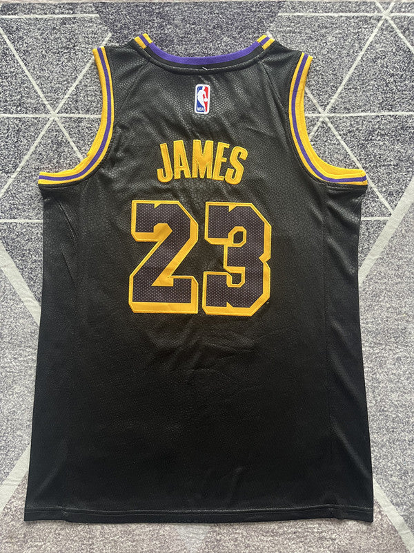 Black LA Lakers basketball jersey, full back view