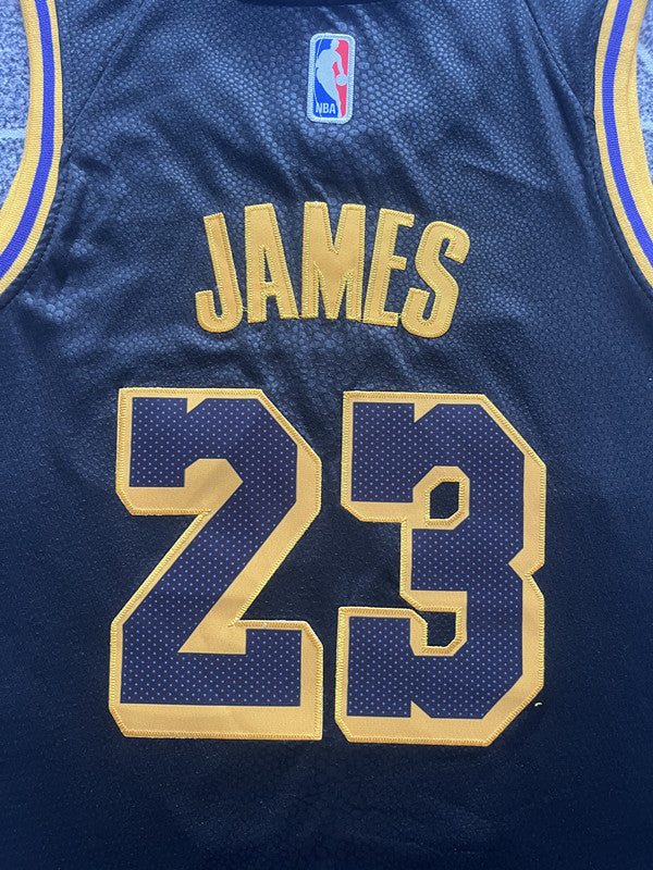 Black LA Lakers basketball jersey, back lettering and number detail