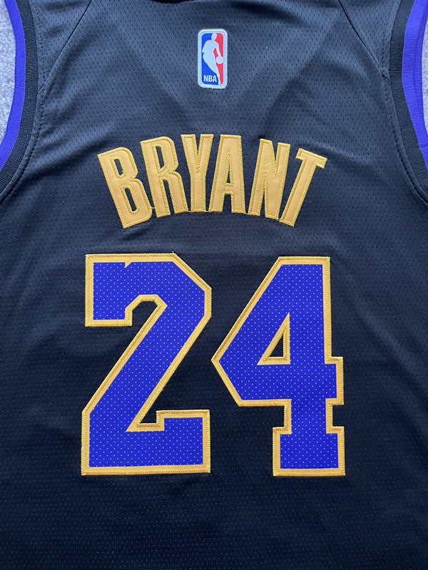 Black LA Lakers basketball jersey, back lettering and number detail