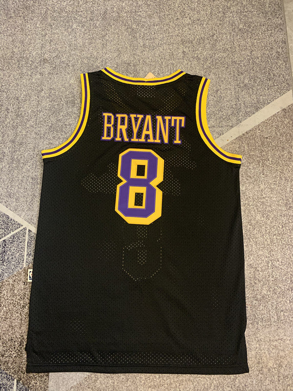 Black LA Lakers basketball jersey, full back view