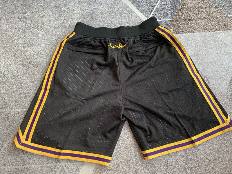 Black LA Lakers premium basketball shorts, full back view