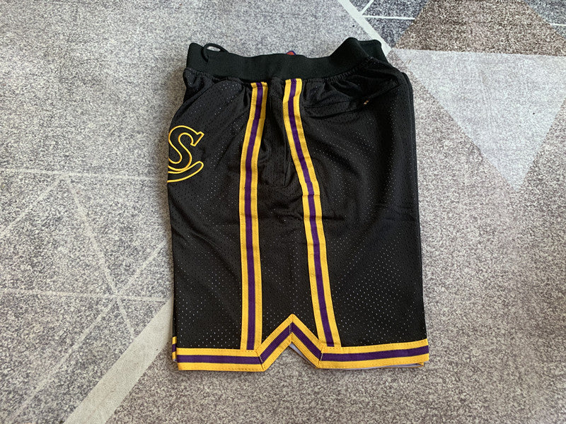 Black LA Lakers premium basketball shorts, side panel detail