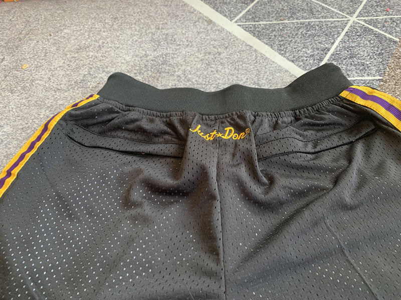 Black LA Lakers premium basketball shorts, waistband and label detail