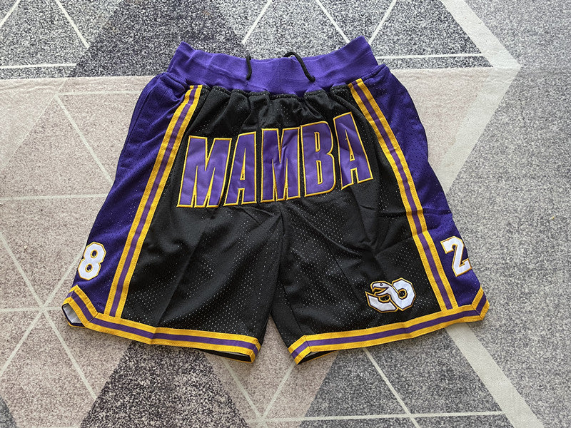 Black and Gold LA Lakers premium basketball shorts, full front view