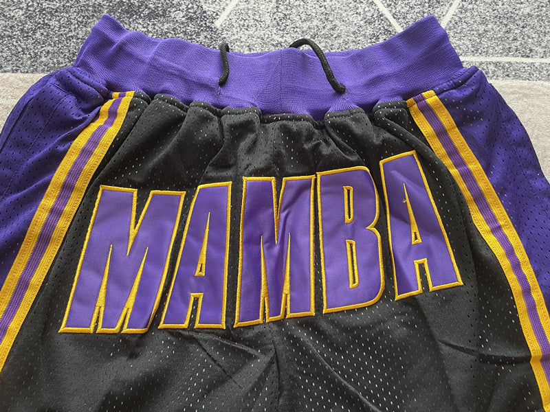 Black and Gold LA Lakers premium basketball shorts, graphic detail