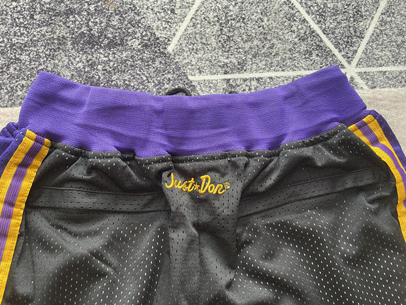 Black and Gold LA Lakers premium basketball shorts, waistband and label detail