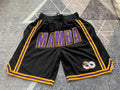Black and Gold LA Lakers premium basketball shorts, full front view