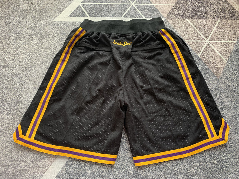 Black and Gold LA Lakers premium basketball shorts, full back view