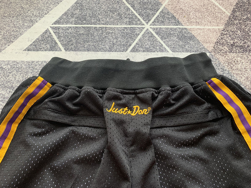 Black and Gold LA Lakers premium basketball shorts, side panel detail