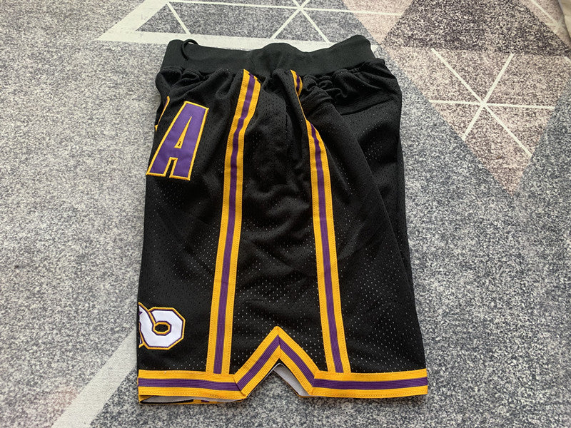 Black and Gold LA Lakers premium basketball shorts, graphic detail