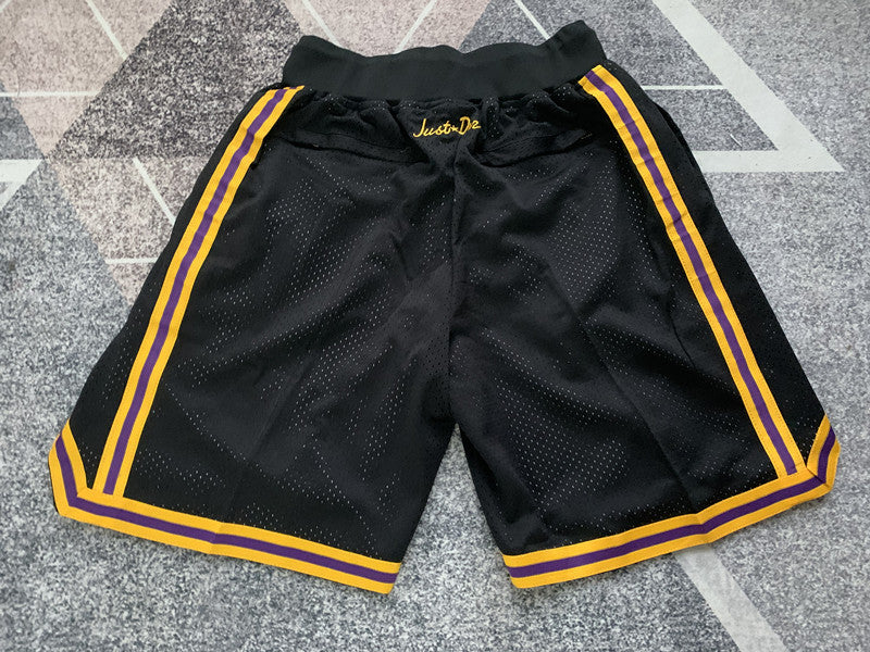 Black LA Lakers premium basketball shorts, full back view