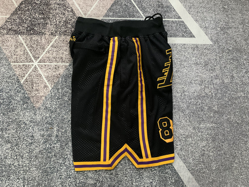 Black LA Lakers premium basketball shorts, side panel detail
