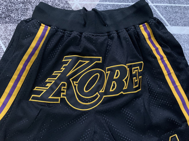 Black LA Lakers premium basketball shorts, graphic detail