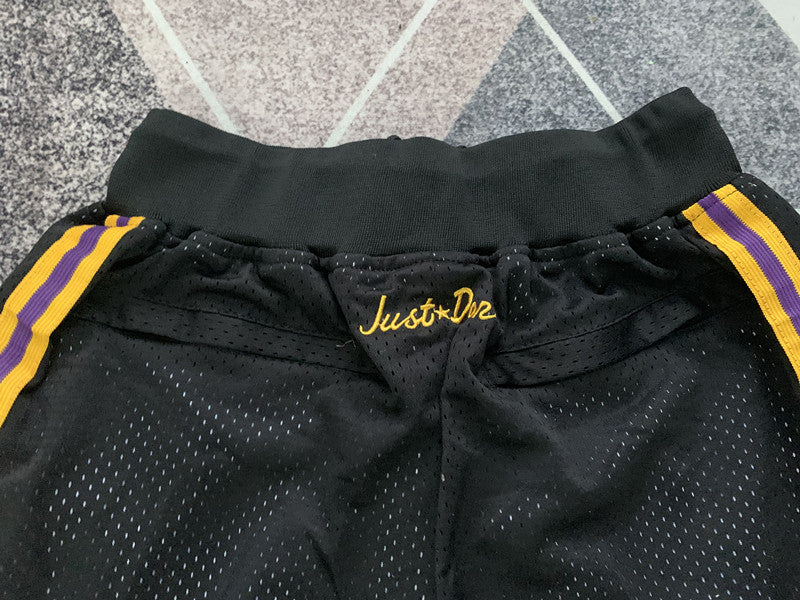 Black LA Lakers premium basketball shorts, waistband and label detail