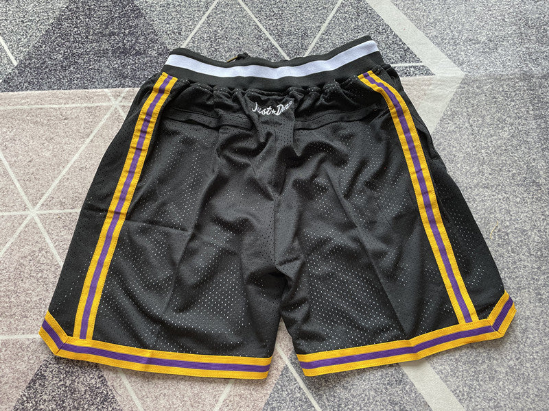 Black LA Lakers premium basketball shorts, full back view