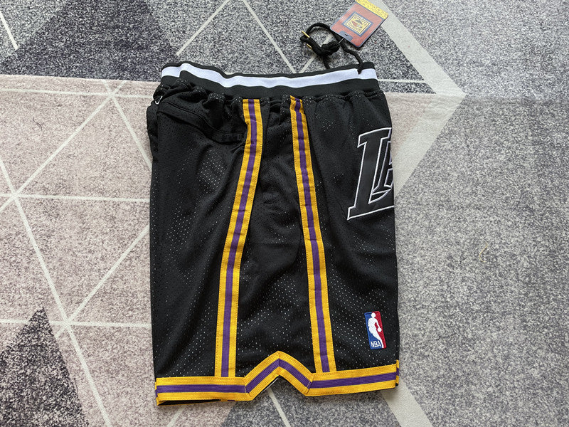 Black LA Lakers premium basketball shorts, side panel detail