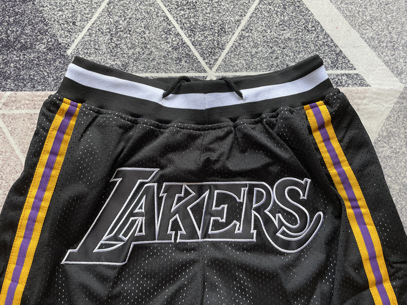 Black LA Lakers premium basketball shorts, graphic detail