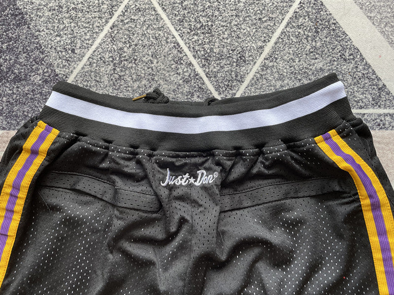 Black LA Lakers premium basketball shorts, waistband and label detail