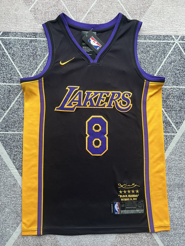 Black LA Lakers basketball jersey, full front view